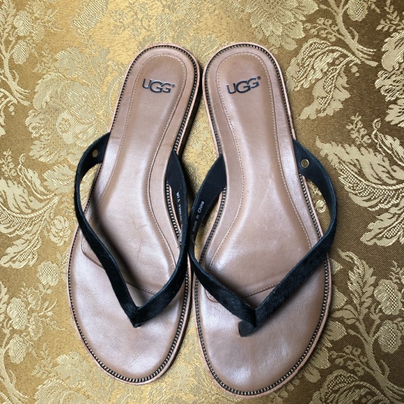 UGG Shoes - UGG Pong Hair Leather Slides Flip Flops Sandals